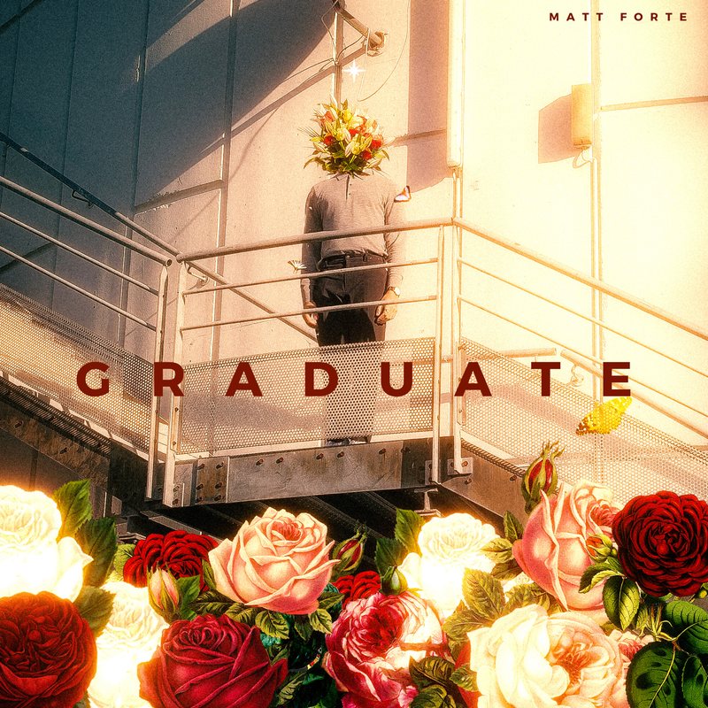 Album cover for Graduate by Matt Forte — a figure holding a bouquet of flowers over their face on a fire escape.